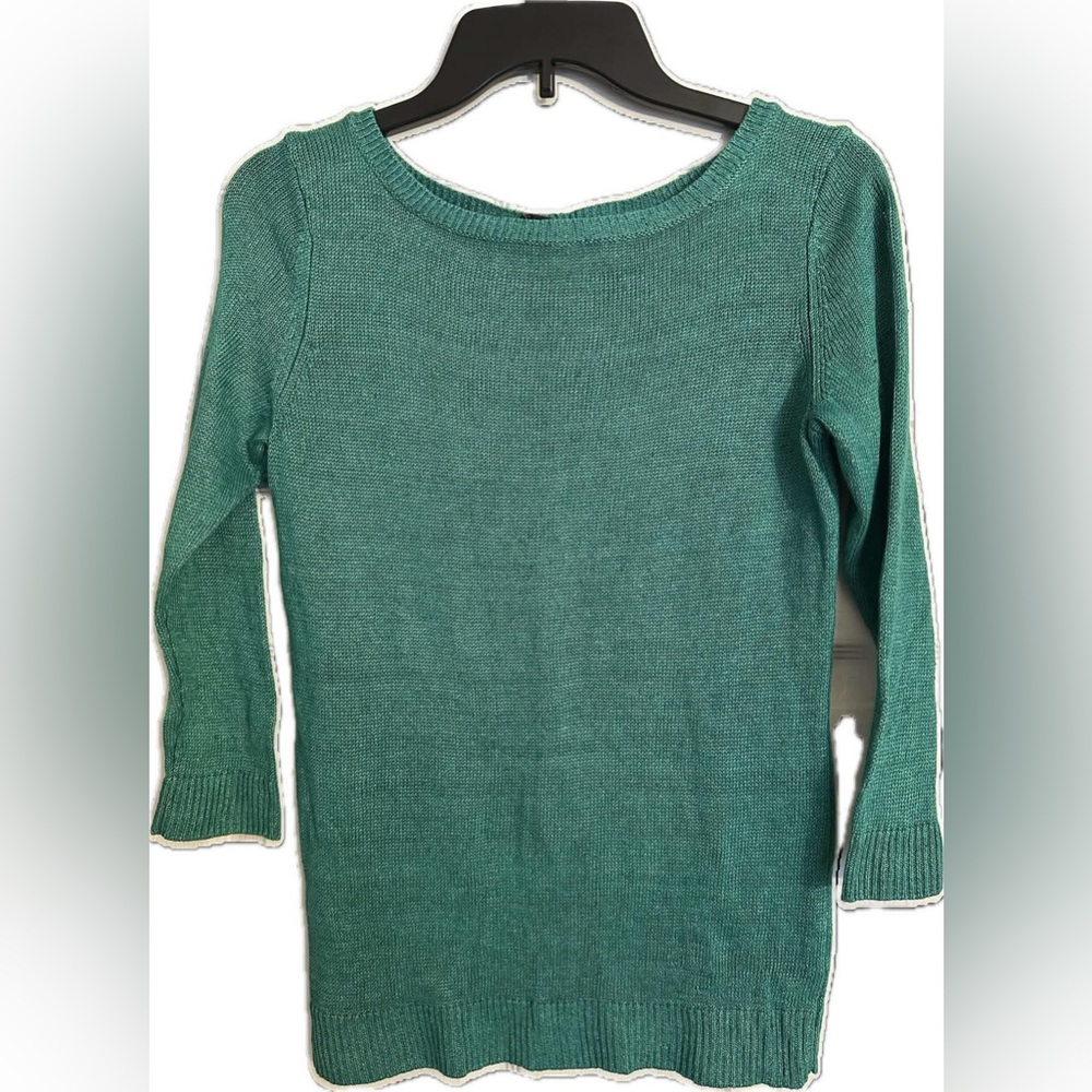 NWOT Talbots 100% Linen Emerald Green Tunic Sweater, Small Petite, 3/4 Sleeve